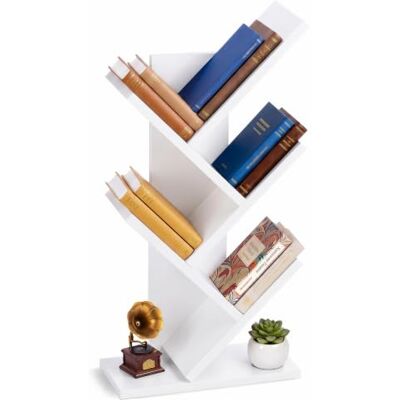 VOUNOT ® Tree Bookshelf, 30 x 16 x 60 cm, Compact Bookcase, White Book, Magazine & CD Storage, Display Shelf, Space-Saving Design, Anti-Tip, Multi-Room Use VOUNOT ® Tree Bookshelf, 30 x 16 x 60 cm, Compact Bookcase, White Book, Magazine & CD Storage, Display Shelf, Space-Saving Design, Anti-Tip, Multi-Room Use