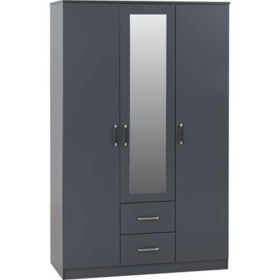 Seconique Dakota 3 Door 2 Drawer Mirrored Wardrobe In Dark Grey Seconique Dakota 3 Door 2 Drawer Mirrored Wardrobe In Dark Grey