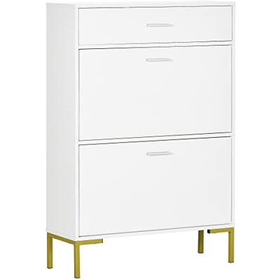 HOMCOM Shoe Storage Cupboard with 2 Flip Doors and Sliding out Drawer, White HOMCOM Shoe Storage Cupboard with 2 Flip Doors and Sliding out Drawer, White