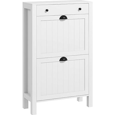 HOMCOM Narrow Shoe Cabinet, Slim Shoe Storage Cabinet with 2 Flip Drawers, Adjustable Shelves and Top Drawer for Entryway, Hallway, White HOMCOM Narrow Shoe Cabinet, Slim Shoe Storage Cabinet with 2 Flip Drawers, Adjustable Shelves and Top Drawer for Entryway, Hallway, White