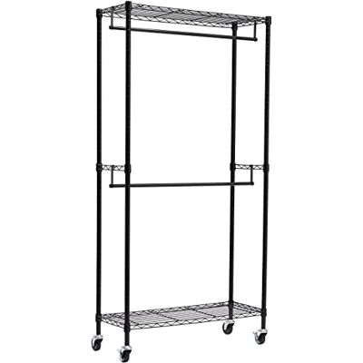Amazon Basics Double Rod Garment Rack with Wheels - Black Amazon Basics Double Rod Garment Rack with Wheels - Black
