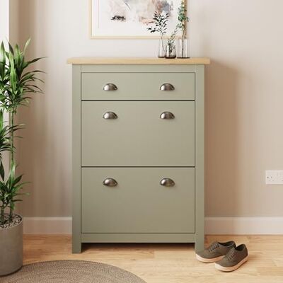 GFW - Lancaster - Green and Oak - Shoe Cabinet GFW - Lancaster - Green and Oak - Shoe Cabinet