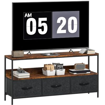 HOMCOM TV Stand Cabinet up to 55-inch, TV Unit with 3 Foldable Linen Drawers, Open Shelf for Living Room, Bedroom, Entertainment Room, Rustic Brown HOMCOM TV Stand Cabinet up to 55-inch, TV Unit with 3 Foldable Linen Drawers, Open Shelf for Living Room, Bedroom, Entertainment Room, Rustic Brown