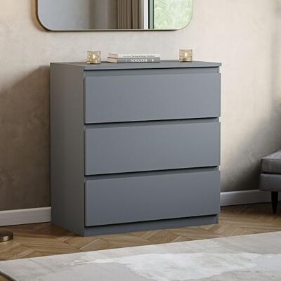 Vida Designs Denver Grey 3 Drawer Bedside Chest Vida Designs Denver Grey 3 Drawer Bedside Chest