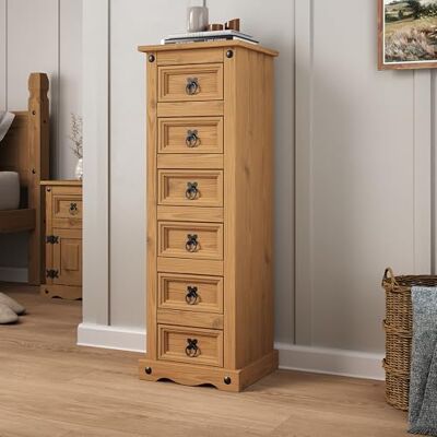 Mews Corona 6 Drawer Narrow Chest Bedside Table Cabinet Solid Pine Wood Tall Slim Storage Lamp Unit for Bedroom Hallway Living Room Mexican Style Furniture Mews Corona 6 Drawer Narrow Chest Bedside Table Cabinet Solid Pine Wood Tall Slim Storage Lamp Unit for Bedroom Hallway Living Room Mexican Style Furniture