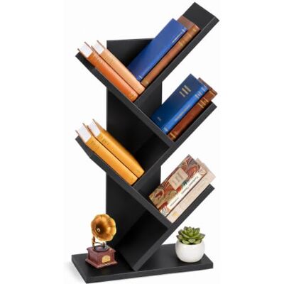 VOUNOT ® Tree Bookshelf, 30 x 16 x 60 cm, Compact Bookcase, Black Book, Magazine & CD Storage, Display Shelf, Space-Saving Design, Anti-Tip, Multi-Room Use VOUNOT ® Tree Bookshelf, 30 x 16 x 60 cm, Compact Bookcase, Black Book, Magazine & CD Storage, Display Shelf, Space-Saving Design, Anti-Tip, Multi-Room Use