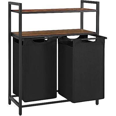 VASAGLE Laundry Basket, Laundry Hamper, Laundry Sorter with 2 Pull-Out and Removable Bags, 2 Shelves, 46L Capacity per Bag, for Laundry Room, Rustic Brown and Black BLH211B01 VASAGLE Laundry Basket, Laundry Hamper, Laundry Sorter with 2 Pull-Out and Removable Bags, 2 Shelves, 46L Capacity per Bag, for Laundry Room, Rustic Brown and Black BLH211B01