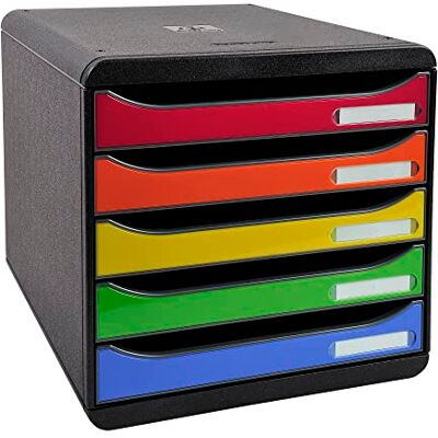 Exacompta Ref 3097298D BIG-BOX PLUS Desktop Drawer Set 5 x 43mm Drawers, Suitable for A4+ Documents, 347 x 278 x 271mm, 100% Recycled Plastic Black/Glossy Harlequin Exacompta Ref 3097298D BIG-BOX PLUS Desktop Drawer Set 5 x 43mm Drawers, Suitable for A4+ Documents, 347 x 278 x 271mm, 100% Recycled Plastic Black/Glossy Harlequin