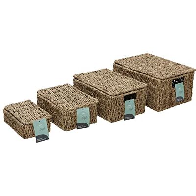 JVL Seagrass Set of 4 Rectangular Lidded Storage Baskets - Storage Baskets JVL Seagrass Set of 4 Rectangular Lidded Storage Baskets - Storage Baskets