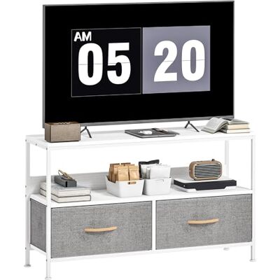 HOMCOM TV Stand Cabinet up to 47-inch, TV Unit with 2 Foldable Linen Drawers, Open Shelf for Living Room, Bedroom, Entertainment Room, White HOMCOM TV Stand Cabinet up to 47-inch, TV Unit with 2 Foldable Linen Drawers, Open Shelf for Living Room, Bedroom, Entertainment Room, White