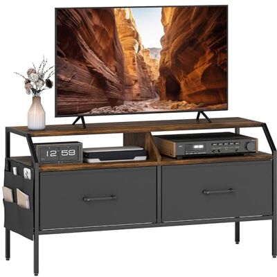 HOMCOM TV Stand Cabinet, TV Unit for 55-inch TVs with 2 Foldable Fabric Drawers, 5 Divided Side Pockets, Open Shelves, Console Table for Living Room, Bedroom, Entertainment Room, Rustic Brown HOMCOM TV Stand Cabinet, TV Unit for 55-inch TVs with 2 Foldable Fabric Drawers, 5 Divided Side Pockets, Open Shelves, Console Table for Living Room, Bedroom, Entertainment Room, Rustic Brown