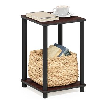 Furinno TURN-N-TUBE Side Table, 2-Tier End Table with Open Shelf, Toolless Night Stand, Bedside Table, for Living Room, Bedroom, Dark Cherry Furinno TURN-N-TUBE Side Table, 2-Tier End Table with Open Shelf, Toolless Night Stand, Bedside Table, for Living Room, Bedroom, Dark Cherry