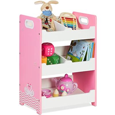 Relaxdays Children's Shelf, 5 Compartments, Sturdy MDF, Toy Storage with Handles, HWD: 60 x 42.5 x 30 cm, White/Pink Relaxdays Children's Shelf, 5 Compartments, Sturdy MDF, Toy Storage with Handles, HWD: 60 x 42.5 x 30 cm, White/Pink