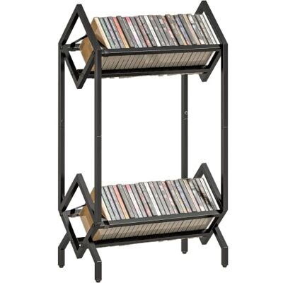 HOMCOM 50 CD Storage Rack 2-Tier Metal CD/DVD Rack Space-Saving Black Free Standing Display, Small Books DVDs and Albums, Easy Assembly, Living Room HOMCOM 50 CD Storage Rack 2-Tier Metal CD/DVD Rack Space-Saving Black Free Standing Display, Small Books DVDs and Albums, Easy Assembly, Living Room