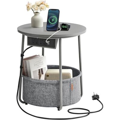 VASAGLE - Side Table with Power Outlets - Dove Grey - Side Table VASAGLE - Side Table with Power Outlets - Dove Grey - Side Table