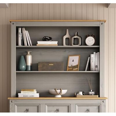Mews Corona Sideboard Hutch Grey Painted Solid Wood Pine Welsh Dresser Top Large – Mexican Style with Open Shelves Rustic Wooden Display & Storage Unit Mews Corona Sideboard Hutch Grey Painted Solid Wood Pine Welsh Dresser Top Large – Mexican Style with Open Shelves Rustic Wooden Display & Storage Unit