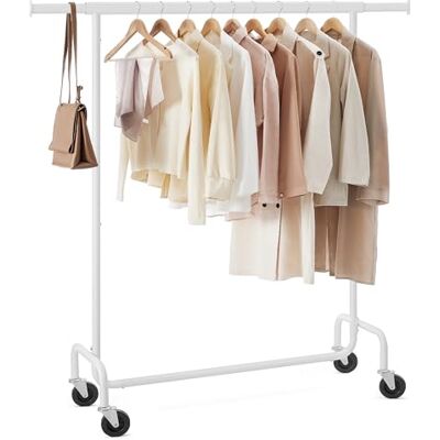 SONGMICS Clothes Rack on Wheels, Heavy-Duty Clothes Rail, with Extendable Hanging Rail, 130 kg Load Capacity, 45 x (110-150) x 162.9 cm, Chrome-Plated, Matte White HSR011W01 SONGMICS Clothes Rack on Wheels, Heavy-Duty Clothes Rail, with Extendable Hanging Rail, 130 kg Load Capacity, 45 x (110-150) x 162.9 cm, Chrome-Plated, Matte White HSR011W01