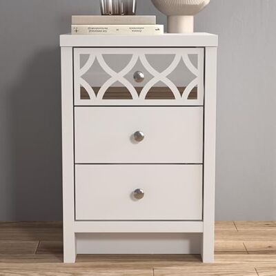 GFW Arianna 3 Drawer Bedside Table, White Bedroom Cabinet with Recessed Handles, Modern Nightstand Storage Unit GFW Arianna 3 Drawer Bedside Table, White Bedroom Cabinet with Recessed Handles, Modern Nightstand Storage Unit