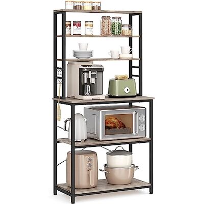 VASAGLE Kitchen Storage Rack, Coffee Bar, Baker's Rack, Total 6 Shelves and 6 Hooks, for Microwave, Steel Frame, Industrial, 40 x 80 x 167 cm, Heather Greige and Ink Black KKS019B02 VASAGLE Kitchen Storage Rack, Coffee Bar, Baker's Rack, Total 6 Shelves and 6 Hooks, for Microwave, Steel Frame, Industrial, 40 x 80 x 167 cm, Heather Greige and Ink Black KKS019B02