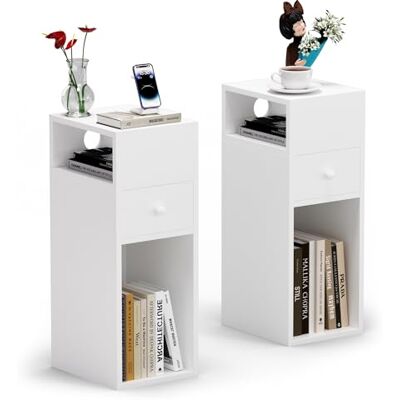 VOUNOT Compact Nightstand Set with Drawer & Compartments - Side Table VOUNOT Compact Nightstand Set with Drawer & Compartments - Side Table