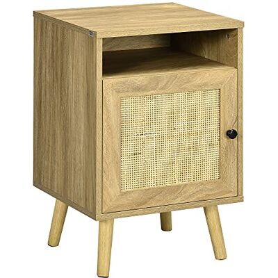Homcom Nightstand - Natural - Rattan Bedside Table W/ Cabinet, Shelf, Natural - Nightstand Homcom Nightstand - Natural - Rattan Bedside Table W/ Cabinet, Shelf, Natural - Nightstand
