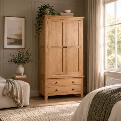 Julian Bowen Marlborough Combination Wardrobe, Oak Contemporary Double Closet, Clothing Rail & Shelf, Storage Armoire for Bedroom Julian Bowen Marlborough Combination Wardrobe, Oak Contemporary Double Closet, Clothing Rail & Shelf, Storage Armoire for Bedroom