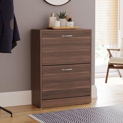 Vida Designs - 2-Drawer Shoe Cabinet - Walnut - Flat-Pack - Shoe Cabinet Vida Designs - 2-Drawer Shoe Cabinet - Walnut - Flat-Pack - Shoe Cabinet