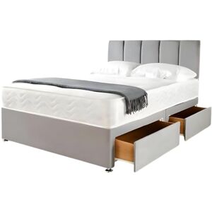 Divan Beds Deals King Size Bed Grey Suede Fabric Vertical Liner 20 Inch Headboard 10 Inch Spring Memory Foam Mattress 2 Storage Drawers Divan Beds Deals King Size Bed Grey Suede Fabric Vertical Liner 20 Inch Headboard 10 Inch Spring Memory Foam Mattress 2 Storage Drawers