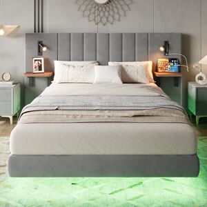 Ball & Cast Upholstered bed, Adults teenagers 4ft6 double bed 135x190cm, 2 bedside lamps, With charging socket, Headboard storage function, Soft headboard, Velvet,Grey Ball & Cast Upholstered bed, Adults teenagers 4ft6 double bed 135x190cm, 2 bedside lamps, With charging socket, Headboard storage function, Soft headboard, Velvet,Grey 