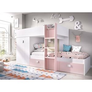 Dmora Bambini Cevedale, Complete Bedroom with Wardrobe and Drawers, Composition Bunk Bed with Two Single Beds, 271 x 111 x 150 cm, White and Pink Dmora Bambini Cevedale, Complete Bedroom with Wardrobe and Drawers, Composition Bunk Bed with Two Single Beds, 271 x 111 x 150 cm, White and Pink