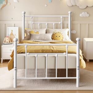VECELO 3ft Single Bed Frame, Metal Platform with Victorian Style Headboard, Heavy Duty Steel Slat Support, No Box Spring Needed Mattress Foundation, Underbed Storage Space, Easy Assemble VECELO 3ft Single Bed Frame, Metal Platform with Victorian Style Headboard, Heavy Duty Steel Slat Support, No Box Spring Needed Mattress Foundation, Underbed Storage Space, Easy Assemble