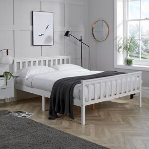 Home Source Florida Solid Wood Shaker Bed Frame, Natural Wood, White, 4ft 6in Double Home Source Florida Solid Wood Shaker Bed Frame, Natural Wood, White, 4ft 6in Double