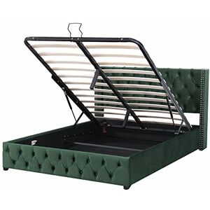 Merax Double Bed Frames Ottoman Upholstered Bed Hydraulic Lifting Under Bed Storage Velvet Green 135 x 190 cm Merax Double Bed Frames Ottoman Upholstered Bed Hydraulic Lifting Under Bed Storage Velvet Green 135 x 190 cm