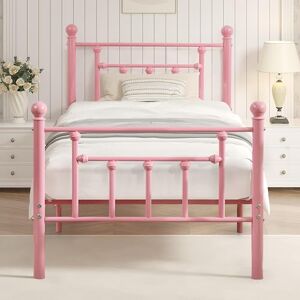 VECELO 3ft Single Bed Frame, Metal Platform with Victorian Style Headboard, Heavy Duty Steel Slat Support, No Box Spring Needed Mattress Foundation, Underbed Storage Space, Easy Assemble VECELO 3ft Single Bed Frame, Metal Platform with Victorian Style Headboard, Heavy Duty Steel Slat Support, No Box Spring Needed Mattress Foundation, Underbed Storage Space, Easy Assemble