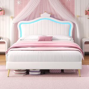 Ball & Cast 4ft6 Double Upholstered Bed Frame with LED Adjustable Shape Headboard, PU Leather Upholstered Platform Bed with Solid Wood Slat, No Box Spring Needed, Easy Assembly,135x190cm,Cream White Ball & Cast 4ft6 Double Upholstered Bed Frame with LED Adjustable Shape Headboard, PU Leather Upholstered Platform Bed with Solid Wood Slat, No Box Spring Needed, Easy Assembly,135x190cm,Cream White