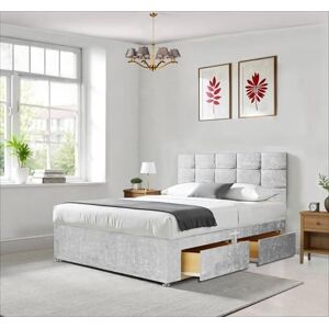 Divan Beds Deals – Elegant Double Silver Crushed Bed Frame with Premium 10” Spring Memory Foam Mattress Bed Frame with Spacious 2 Storage Drawers & Stunning 20” High Headboard Divan Beds Deals – Elegant Double Silver Crushed Bed Frame with Premium 10” Spring Memory Foam Mattress Bed Frame with Spacious 2 Storage Drawers & Stunning 20” High Headboard