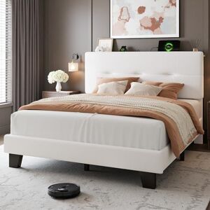 Feonase 4ft Double Bed Frame with Storage Velvet Headboard, Upholstered Bedframe double bed with Charging Station, Sturdy Wooden Slat Support, Easy Assembly, Beige Feonase 4ft Double Bed Frame with Storage Velvet Headboard, Upholstered Bedframe double bed with Charging Station, Sturdy Wooden Slat Support, Easy Assembly, Beige