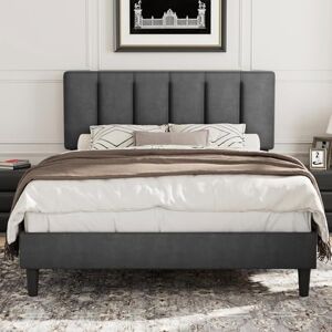 VECELO Double Size Bed Frame 4ft6 Upholstered Platform with Adjustable Velvet Headboard, Sturdy Wooden Slat Support, No Box Spring Needed, Easy Assembly, Dark Grey VECELO Double Size Bed Frame 4ft6 Upholstered Platform with Adjustable Velvet Headboard, Sturdy Wooden Slat Support, No Box Spring Needed, Easy Assembly, Dark Grey