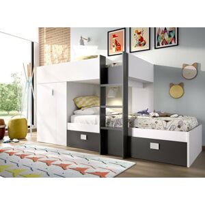 Dmora Bambini Cevedale, Complete Bedroom with Wardrobe and Drawers, Composition Bunk Bed with Two Single Beds, 271 x 111 x 150 cm, White, Blue and Anthracite Dmora Bambini Cevedale, Complete Bedroom with Wardrobe and Drawers, Composition Bunk Bed with Two Single Beds, 271 x 111 x 150 cm, White, Blue and Anthracite