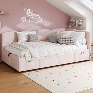 Ball & Cast Single Bed frame, 3ft Single Upholstered Ottoman Bed, Corner Bed Frame, Girls Daybed Sofabed, with USB Charging & Side Pocket, Sturdy Wooden Slat Support, Velvet, Pink, 90 x 190 cm Ball & Cast Single Bed frame, 3ft Single Upholstered Ottoman Bed, Corner Bed Frame, Girls Daybed Sofabed, with USB Charging & Side Pocket, Sturdy Wooden Slat Support, Velvet, Pink, 90 x 190 cm