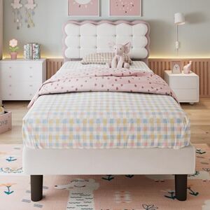 Ball & Cast Upholstered Single Bed with Biscuit-Shape Velvet Backrest, 3FT Kids Bed Frame with Sturdy Slatted Base, Soft Comfortable Headboard, Velvet, Beige and Pink, 90×190cm Ball & Cast Upholstered Single Bed with Biscuit-Shape Velvet Backrest, 3FT Kids Bed Frame with Sturdy Slatted Base, Soft Comfortable Headboard, Velvet, Beige and Pink, 90×190cm