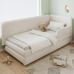 Ball & Cast Upholstered Bed, 3ft Single Bed 90x190cm, Daybed Sofa Bed, Side Storage Compartment, 2 Drawers on Wheels, For Adults & Teenagers and Youth, Easy Assembly, Velvet, Beige Ball & Cast Upholstered Bed, 3ft Single Bed 90x190cm, Daybed Sofa Bed, Side Storage Compartment, 2 Drawers on Wheels, For Adults & Teenagers and Youth, Easy Assembly, Velvet, Beige 