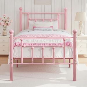 VECELO 3ft Single Bed Frame, Metal Platform 90×190 cm with Victorian Style Headboard, Heavy Duty Steel Slat Support, No Box Spring Needed, 32 cm Underbed Storage Space, Easy Assemble VECELO 3ft Single Bed Frame, Metal Platform 90×190 cm with Victorian Style Headboard, Heavy Duty Steel Slat Support, No Box Spring Needed, 32 cm Underbed Storage Space, Easy Assemble