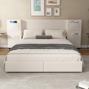 Ball & Cast Upholstered bed, For adults and teenagers, 4ft6 double bed 135×190cm, Durable and Sturdy, Headboard with storage pockets, Two storage drawers on wheels, Velvet + Plywood, Beige Ball & Cast Upholstered bed, For adults and teenagers, 4ft6 double bed 135×190cm, Durable and Sturdy, Headboard with storage pockets, Two storage drawers on wheels, Velvet + Plywood, Beige 