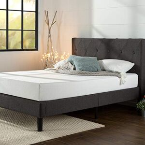 Zinus Double Bed Frame, Upholstered Platform Bed with Diamond Tufted Headboard Wood Slat Support Mattress Foundation- Noise-free Lenin Fabric 4ft6 Double Bed High Density Foam Dark Grey Zinus Double Bed Frame, Upholstered Platform Bed with Diamond Tufted Headboard Wood Slat Support Mattress Foundation- Noise-free Lenin Fabric 4ft6 Double Bed High Density Foam Dark Grey