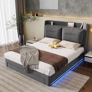 Ball & Cast Upholstered Double Bed Frame, 4FT6 Ottoman Bed Double with 2-in-1 Storage Drawers, Hydraulic Double Bed with Recessed LED Light Strips, Slatted Frame, Velvet, Dark Grey, 135x190cm Ball & Cast Upholstered Double Bed Frame, 4FT6 Ottoman Bed Double with 2-in-1 Storage Drawers, Hydraulic Double Bed with Recessed LED Light Strips, Slatted Frame, Velvet, Dark Grey, 135x190cm