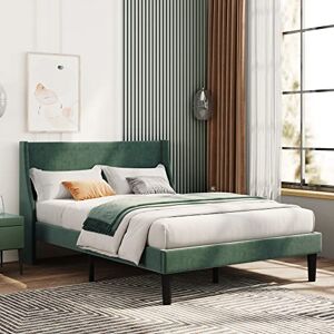 Merax Double Bed Frame 4FT6 Upholstered Bed with Winged Headboard, Wood Slat Support, Strong Comfortable Double Bed, Bedroom Furniture, Soft Velvet Green Merax Double Bed Frame 4FT6 Upholstered Bed with Winged Headboard, Wood Slat Support, Strong Comfortable Double Bed, Bedroom Furniture, Soft Velvet Green