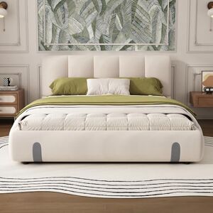 Ball & Cast 4ft6 Double Upholstered Hydraulic Bed 135x190cm, Soft Velvet Headboard, Under-Bed Storage, MDF & Plywood, White, for Adults & Teenagers No Matress Ball & Cast 4ft6 Double Upholstered Hydraulic Bed 135x190cm, Soft Velvet Headboard, Under-Bed Storage, MDF & Plywood, White, for Adults & Teenagers No Matress