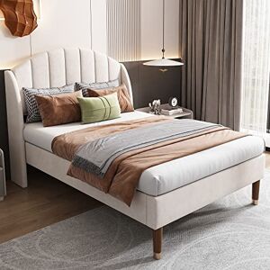 Merax Upholstered Single Bed, 3FT Bed Frame with Soft Headboard and Wooden Slatted Frame, Comfortable Backrest, Additional Support Feet, Easy Assembly, Velvet, Beige, 90x190cm Merax Upholstered Single Bed, 3FT Bed Frame with Soft Headboard and Wooden Slatted Frame, Comfortable Backrest, Additional Support Feet, Easy Assembly, Velvet, Beige, 90x190cm