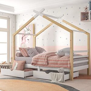 Merax 3FT Single Bed with Storage Toddler Bed with Roof Canopy and Storage Drawer Solid Wood House Bed Frame Montessori Beds for Kids 90x190cm Natural Wood Merax 3FT Single Bed with Storage Toddler Bed with Roof Canopy and Storage Drawer Solid Wood House Bed Frame Montessori Beds for Kids 90x190cm Natural Wood